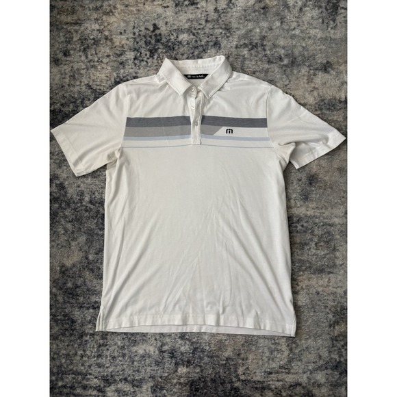 Travis Mathew Other - Travis Mathew Polo Shirt‎ Mens Medium White Striped Print Golf Short Sleeve Prep